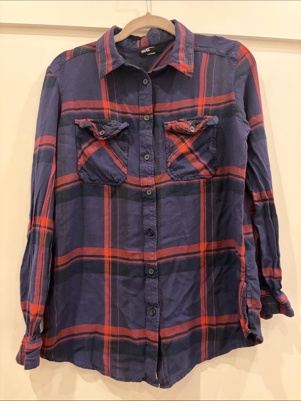 BDG Navy and Red Plaid Button-Down Shirt